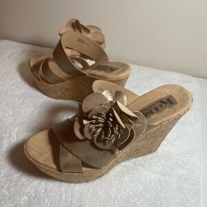 Kork-Ease Women's Tan Wedge Sandals, Size 8 (39)‎